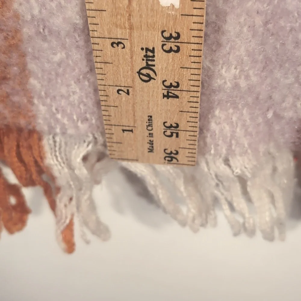 Steve Madden Plaid Blanket Scarf | Oversized Cozy Wrap | Orange & Brown Tones